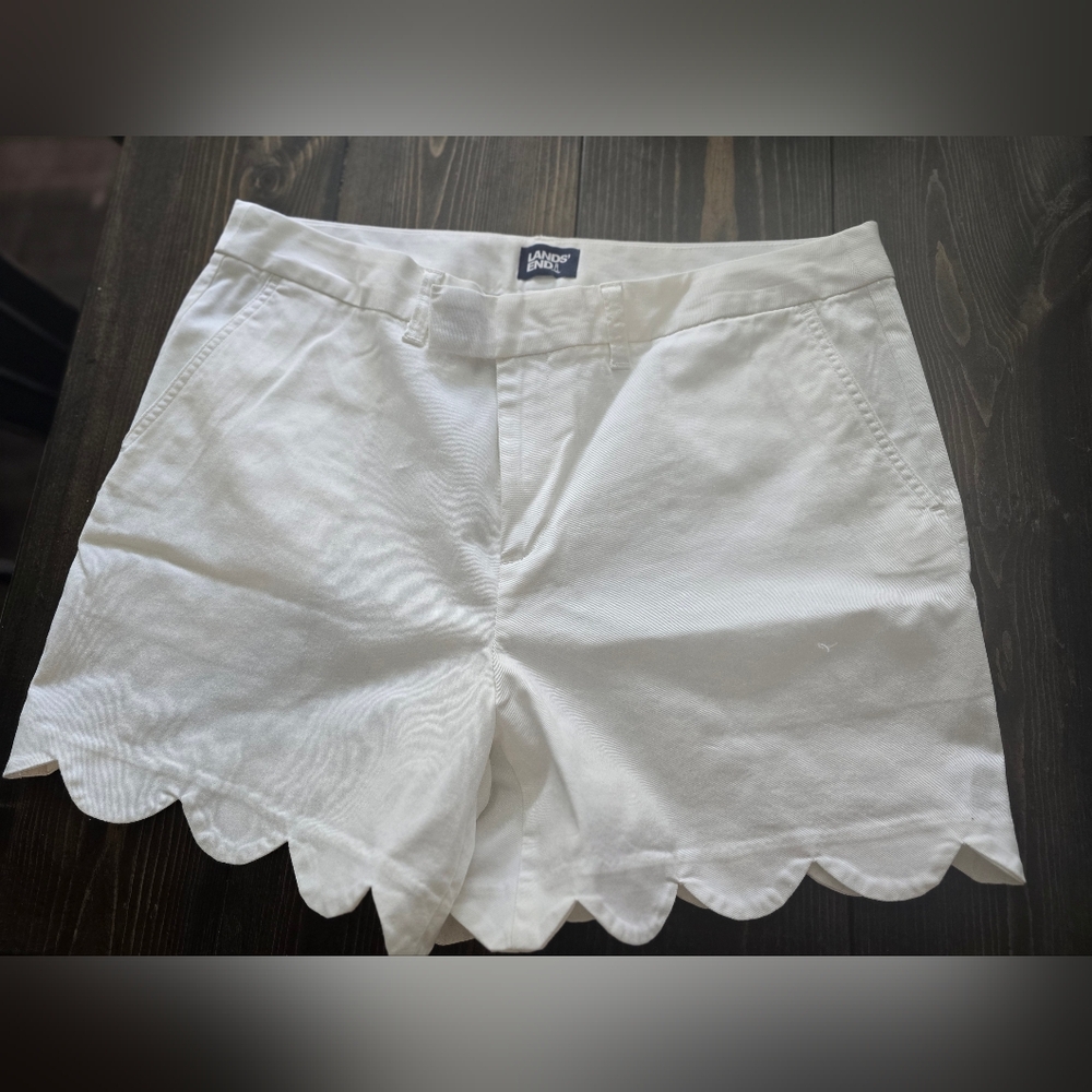 Lands End High Waist Scalloped White Shorts